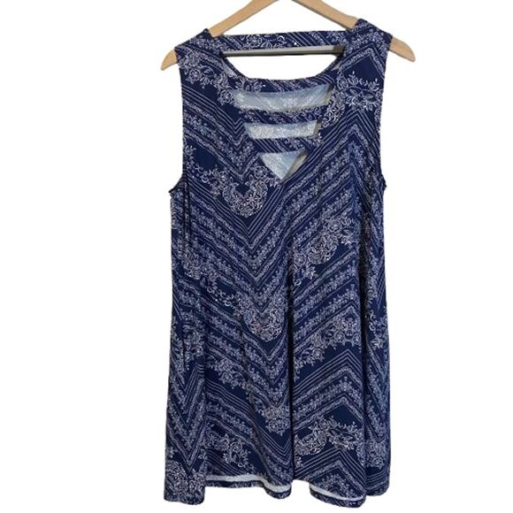 Nine Britton Navy Blue White Floral Casual Mini Dress Back Privett Detail Sz XXL - Picture 8 of 8